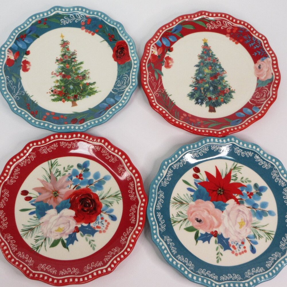 Pioneer Woman Wishful Winter Christmas Appetizer Plates 4Pc Set Holiday Ceramic